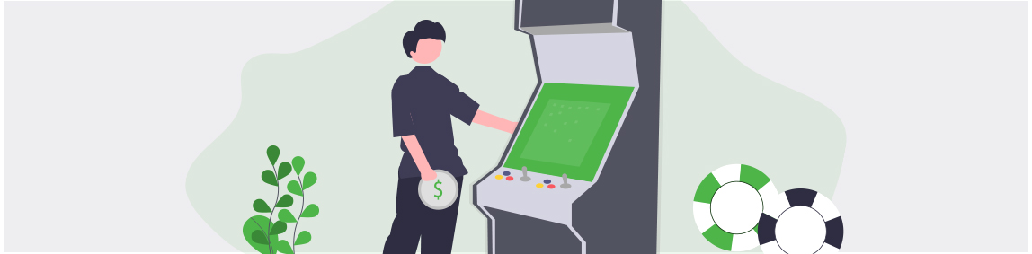A person putting coins into a slot machine