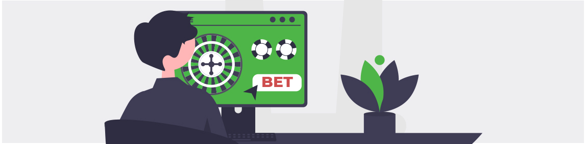 computer screen with a casino game on the screen and a large button that says “Bet”